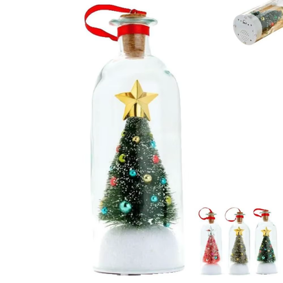 Recordable Christmas Tree Message Bottle Xmas Holiday Keepsake Christmas Tree Ornaments Snowy Scene in Nostalgic Bottle