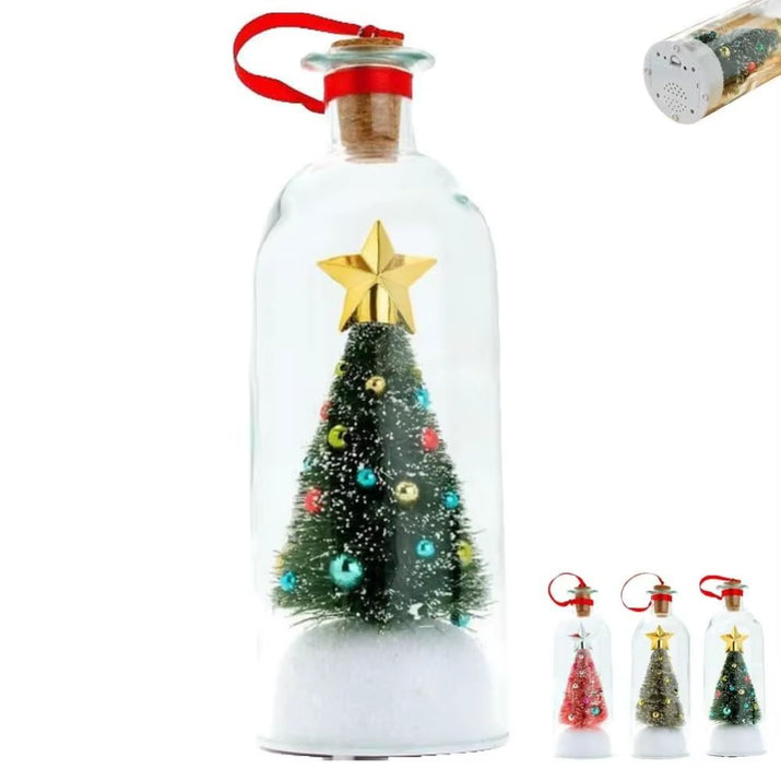 Recordable Christmas Tree Message Bottle Xmas Holiday Keepsake Christmas Tree Ornaments Snowy Scene in Nostalgic Bottle