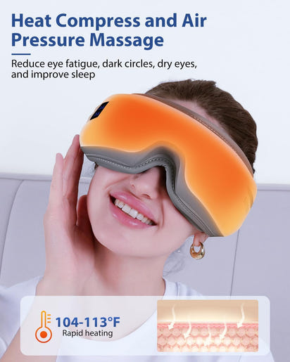 Eye Massager with Heat & Bluetooth Music, Christmas Birthday Gifts for Dad Mom Men Women, Heated Eye Mask for Migraines Relief, Reduce Strain, Headache Relief and Improve Sleep, Eye Care Device