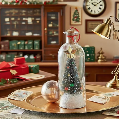 Recordable Christmas Tree Message Bottle Xmas Holiday Keepsake Christmas Tree Ornaments Snowy Scene in Nostalgic Bottle