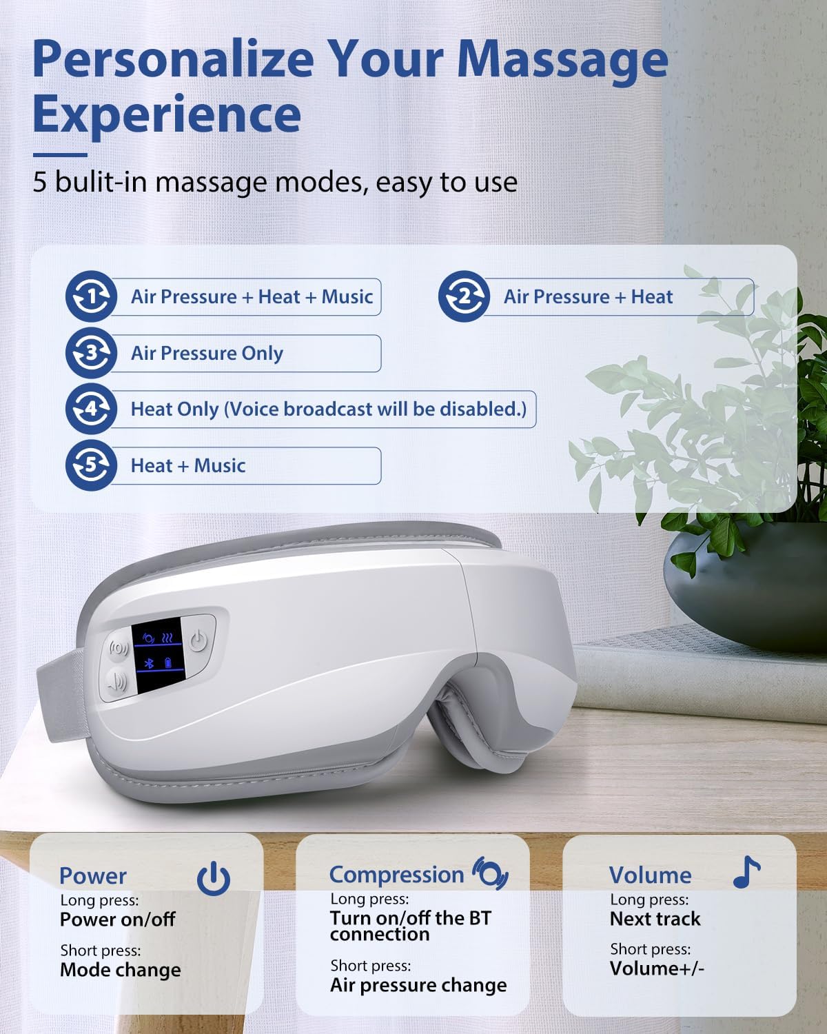 Eye Massager with Heat & Bluetooth Music, Christmas Birthday Gifts for Dad Mom Men Women, Heated Eye Mask for Migraines Relief, Reduce Strain, Headache Relief and Improve Sleep, Eye Care Device