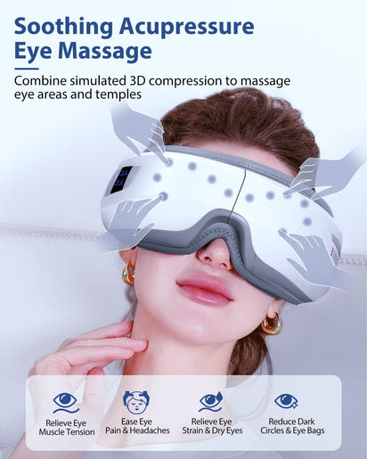 Eye Massager with Heat & Bluetooth Music, Christmas Birthday Gifts for Dad Mom Men Women, Heated Eye Mask for Migraines Relief, Reduce Strain, Headache Relief and Improve Sleep, Eye Care Device