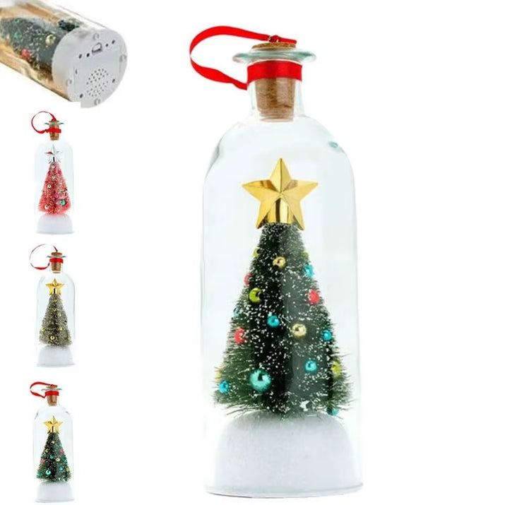 Recordable Christmas Tree Message Bottle Xmas Holiday Keepsake Christmas Tree Ornaments Snowy Scene in Nostalgic Bottle