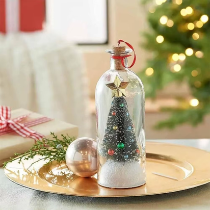 Recordable Christmas Tree Message Bottle Xmas Holiday Keepsake Christmas Tree Ornaments Snowy Scene in Nostalgic Bottle